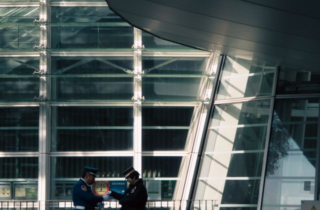 Security coverage at a modern facility entrance