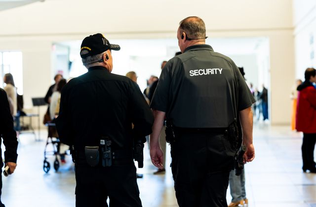 Security officer presence in a busy public environment